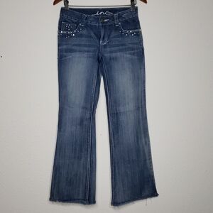 INC Denim Womens Curvy Fit Boot Leg Jeans Embellished Size 0 Hippie Boot Cut